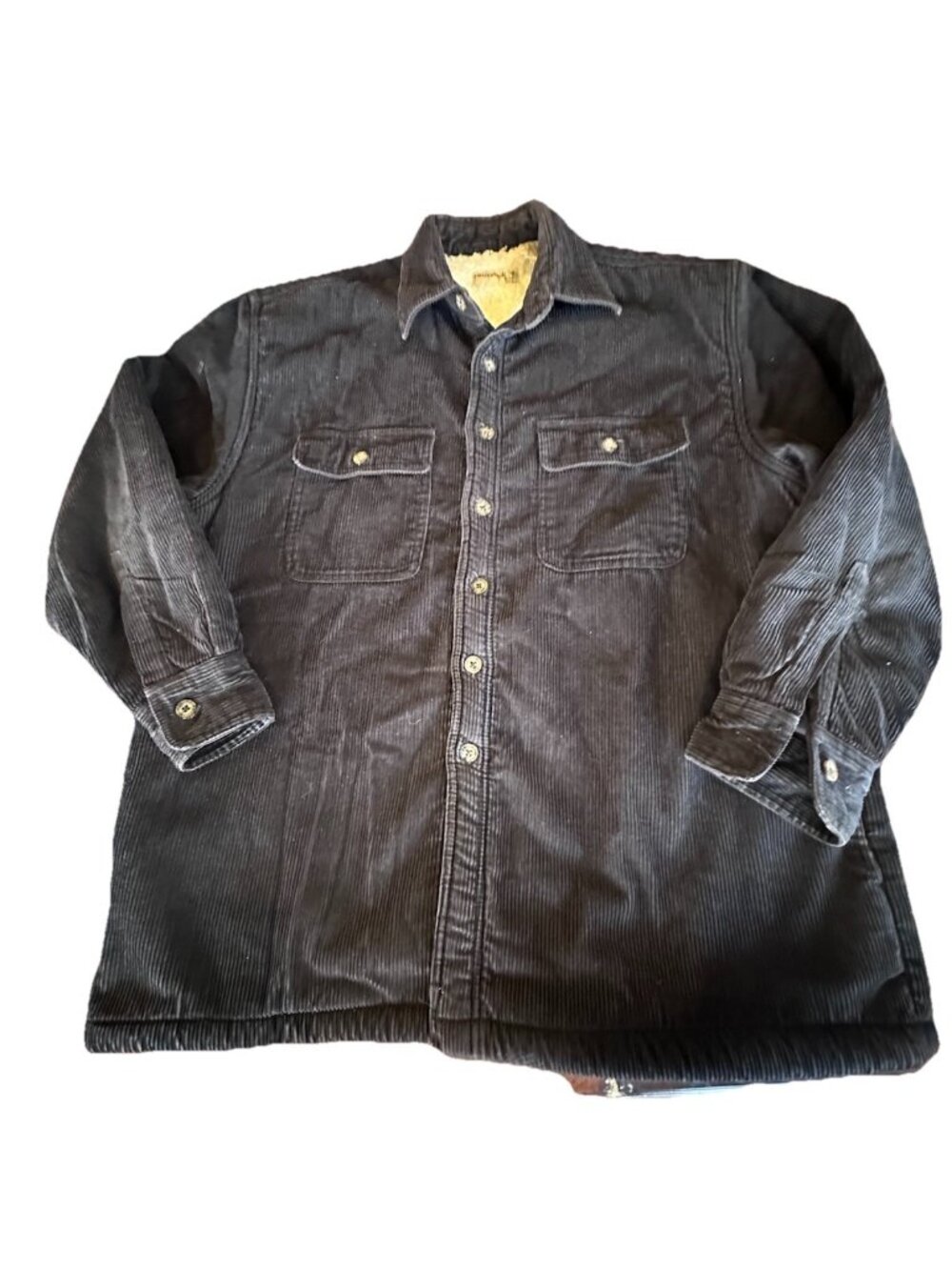 Vintage Fieldmaster Button-Up Sherpa Lined Black Corduroy Barn Chore Jacket L